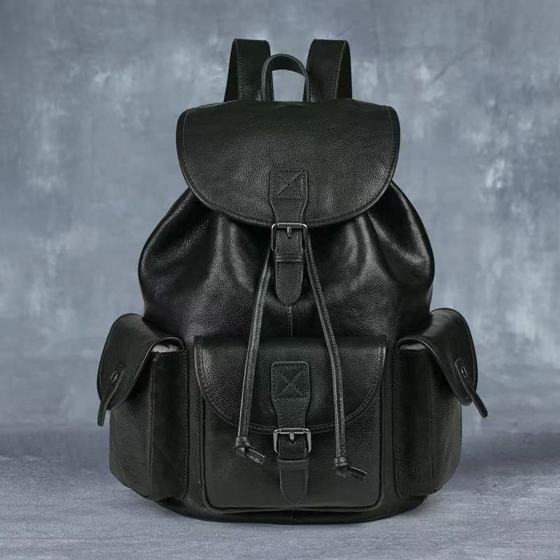 Retro Full-grain Leather Mens Backpack