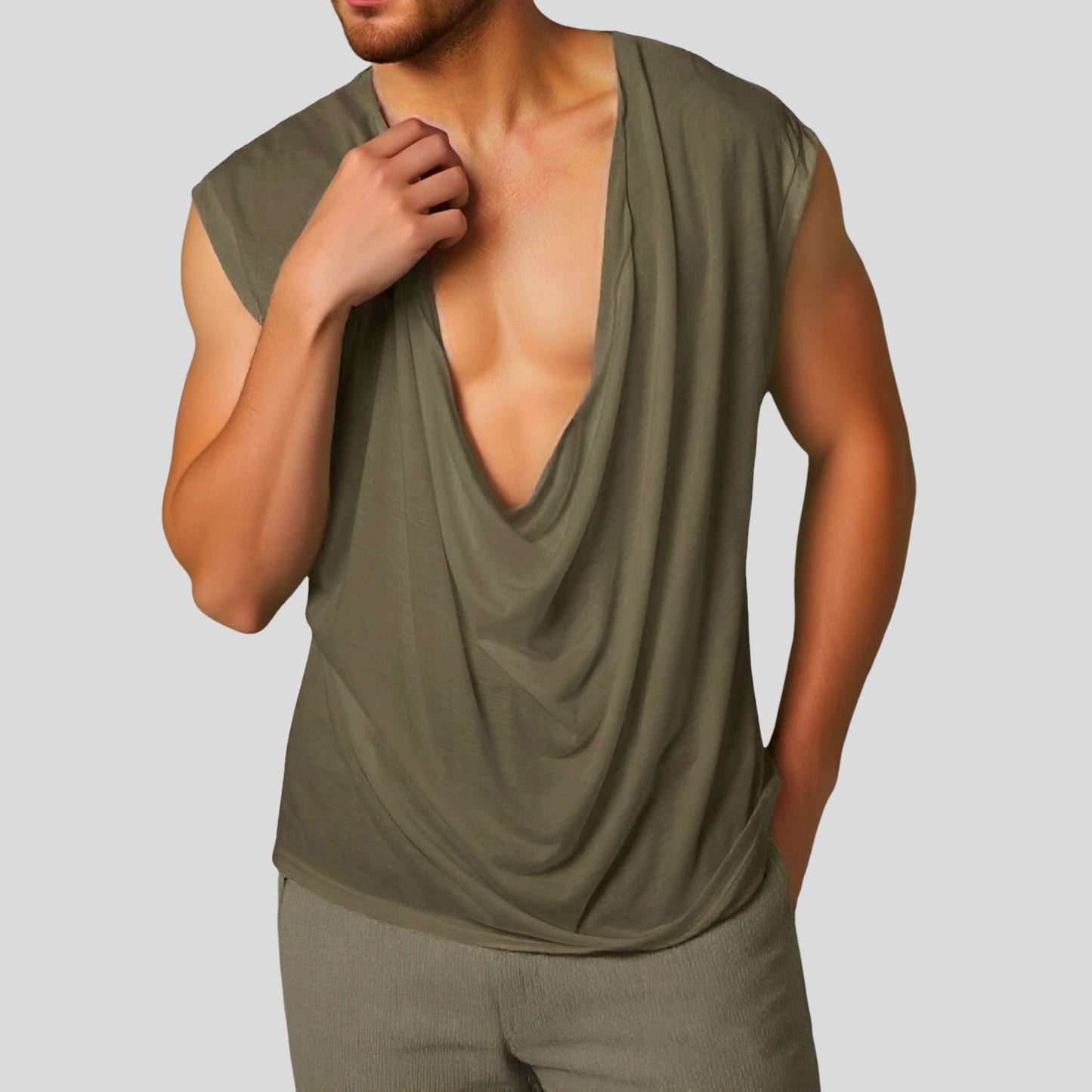 Mens Solid-Color Sleeveless Sports V-Neck Tank Top