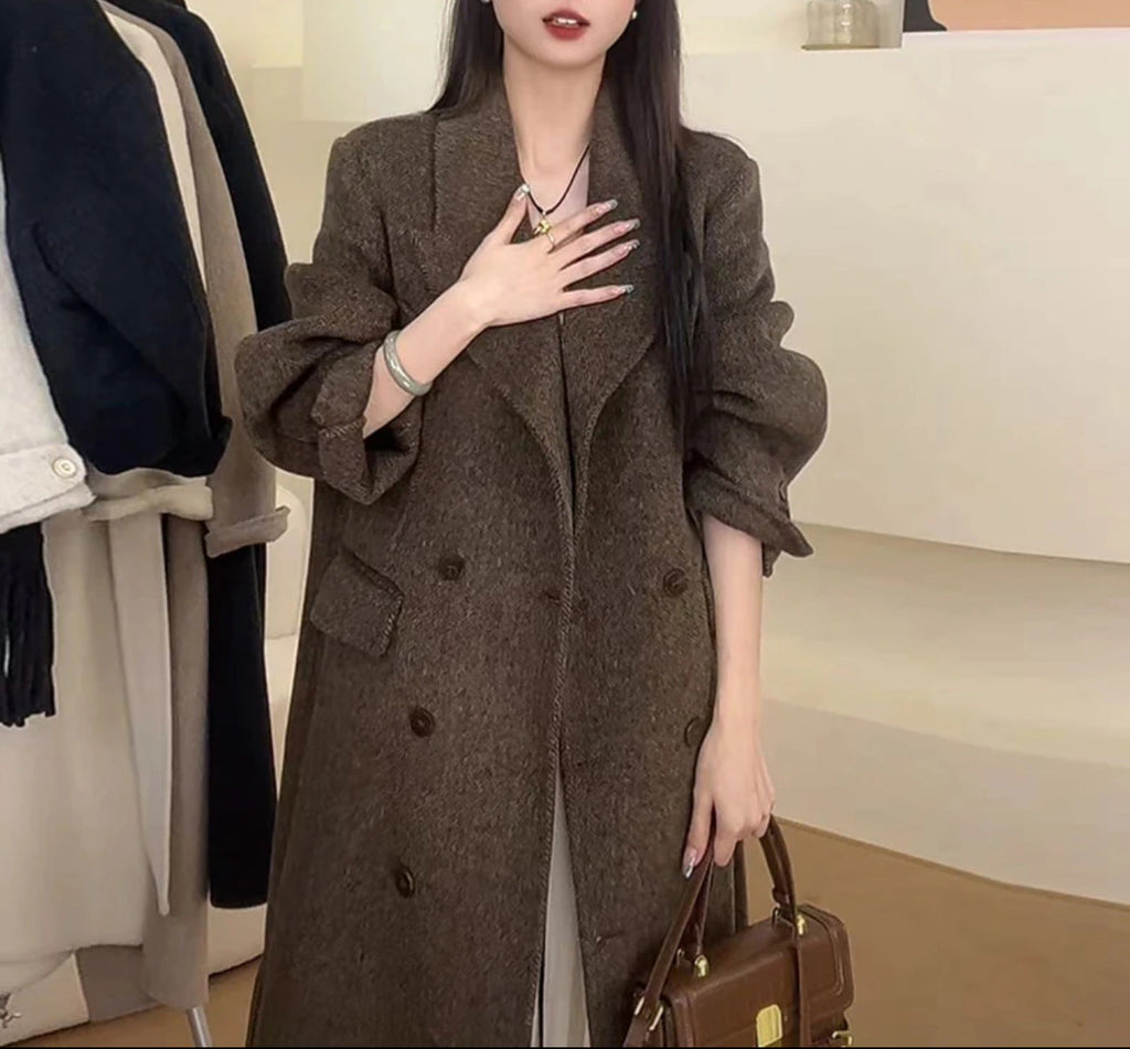 Womens Double-Faced Wool Coat With A Suit Collar