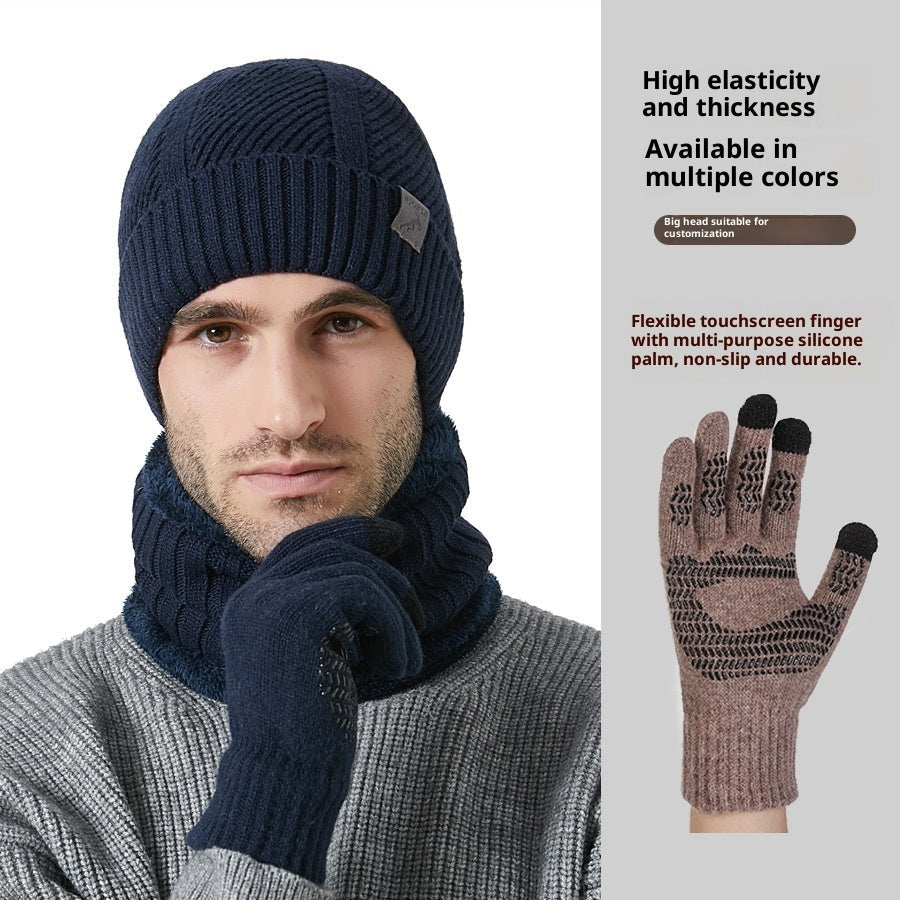 Winter New Thickened Men's Hat Scarf Gloves Three-piece Set