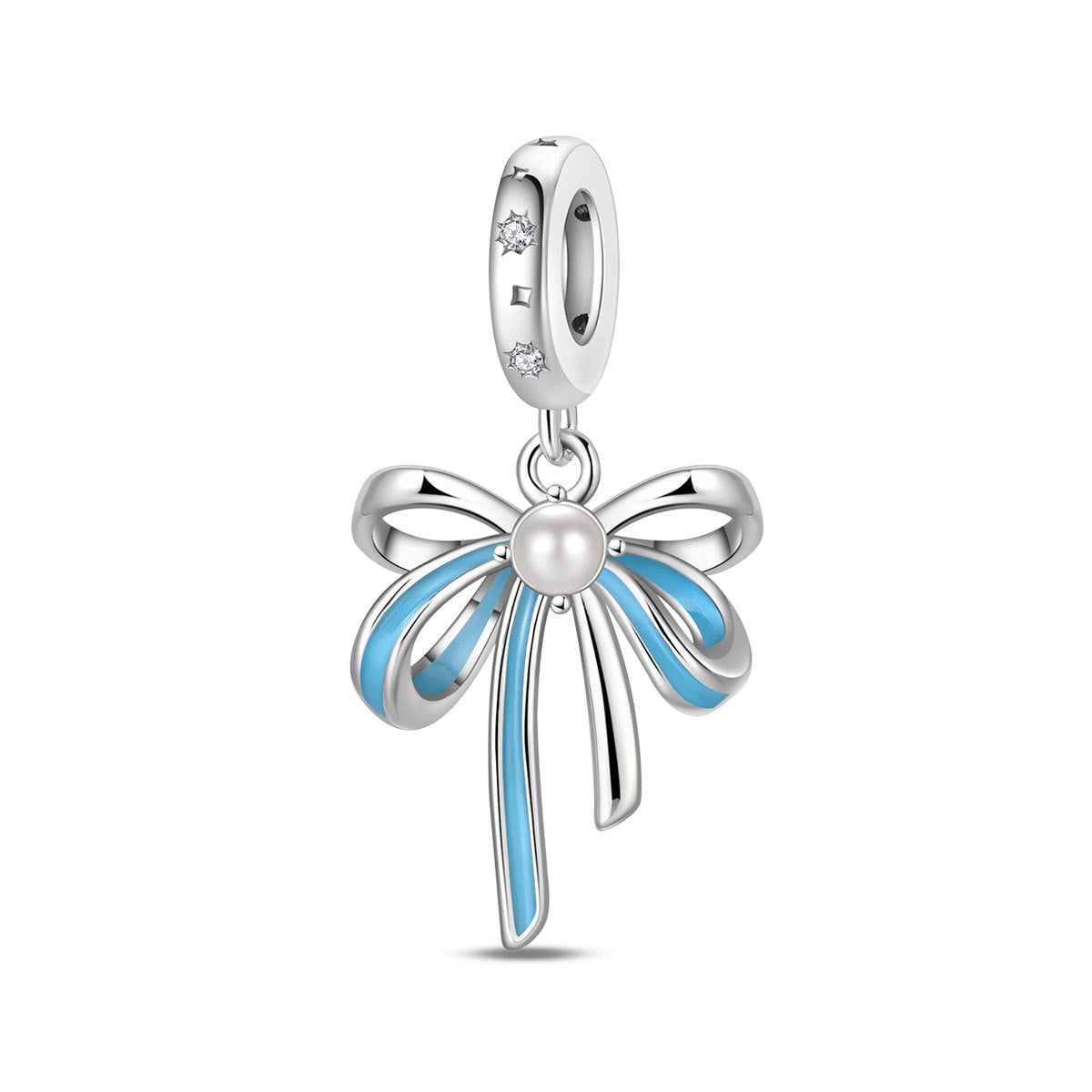 Blue Oil-drip Plated Silver Bow Bracelet And Necklace With Beads