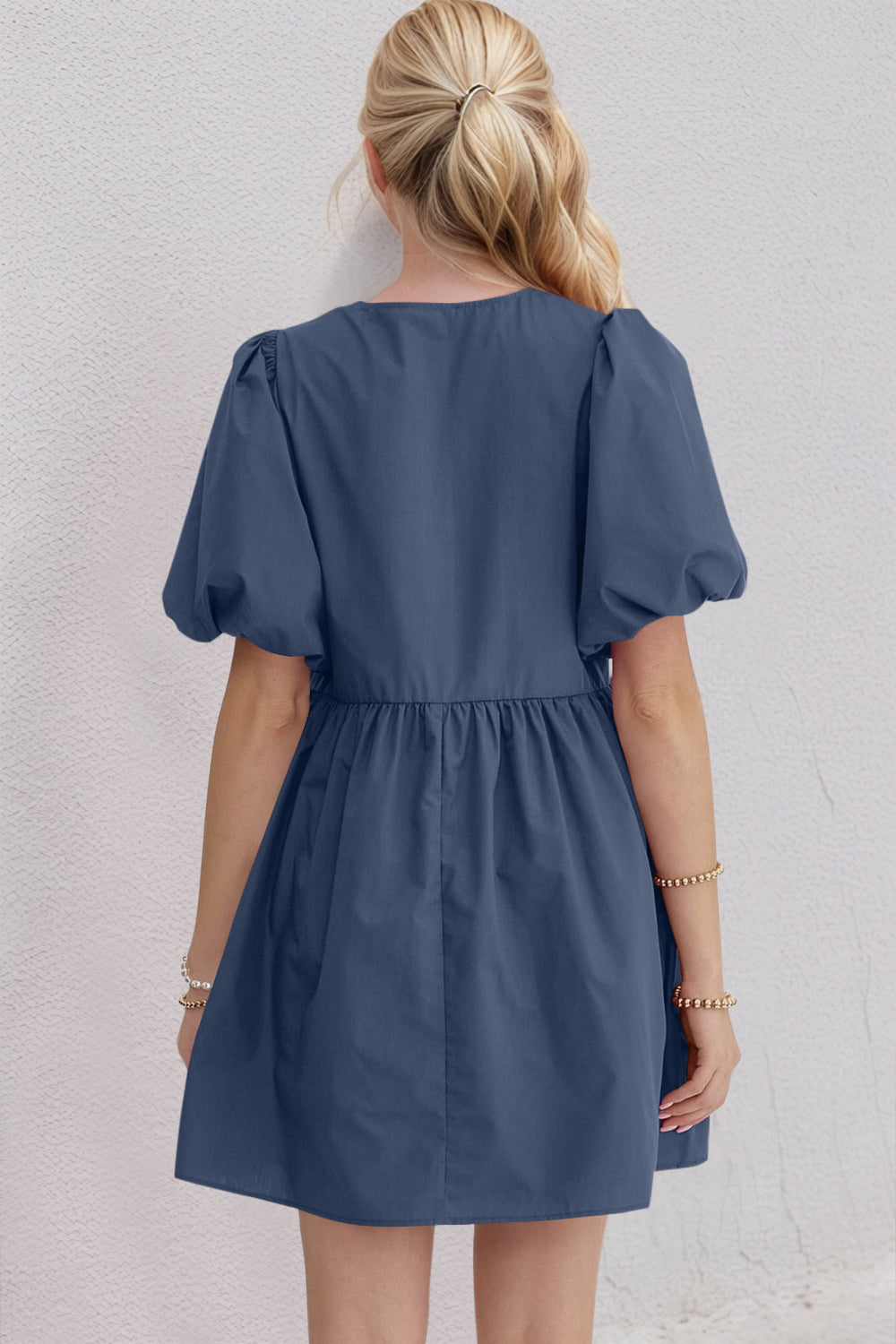 Elegant Ruched Puff Sleeve Mini Dress Vintage Bow Detail Cute Short Dress for Women