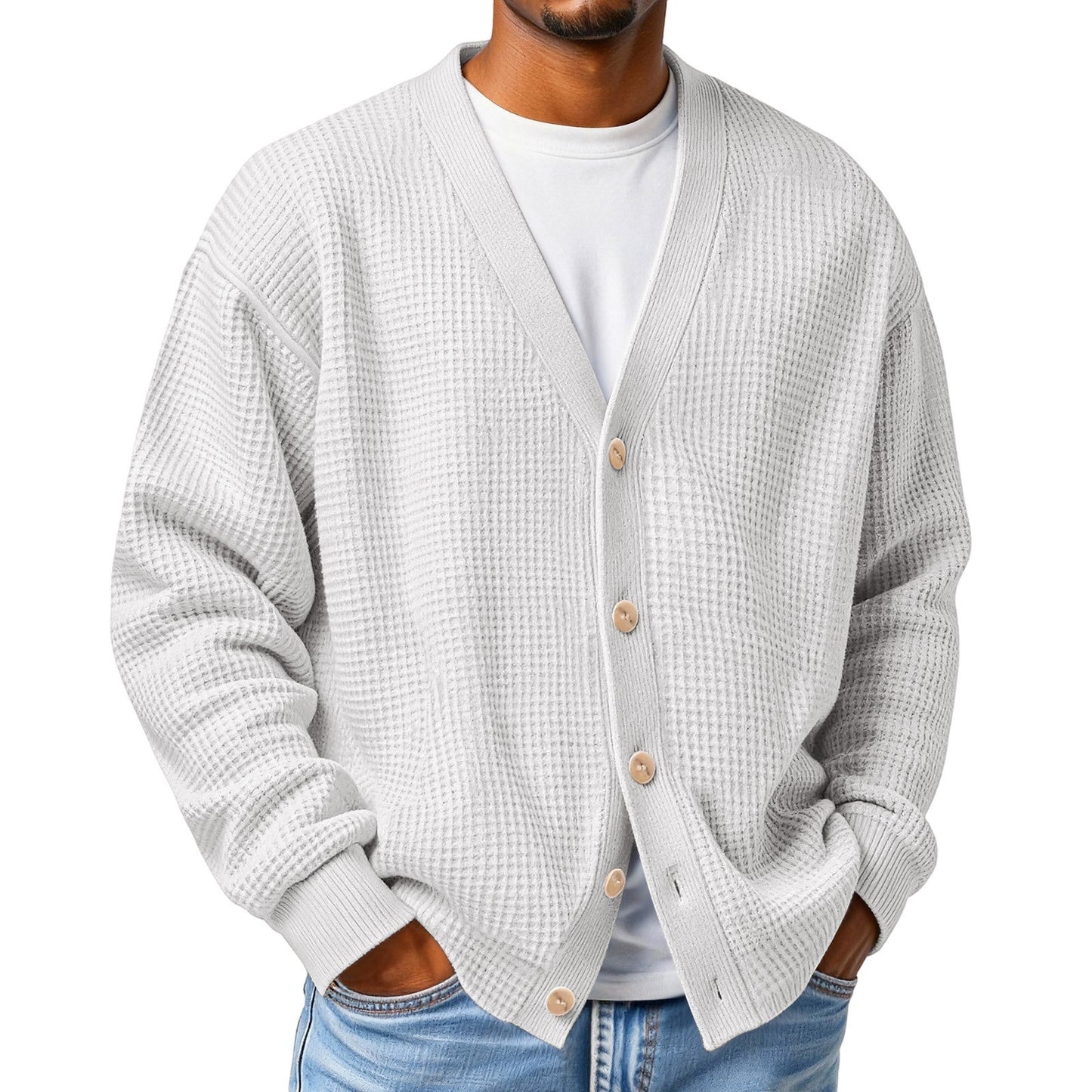 Mens Casual Loose-fit Long-sleeve Knitted Cardigan