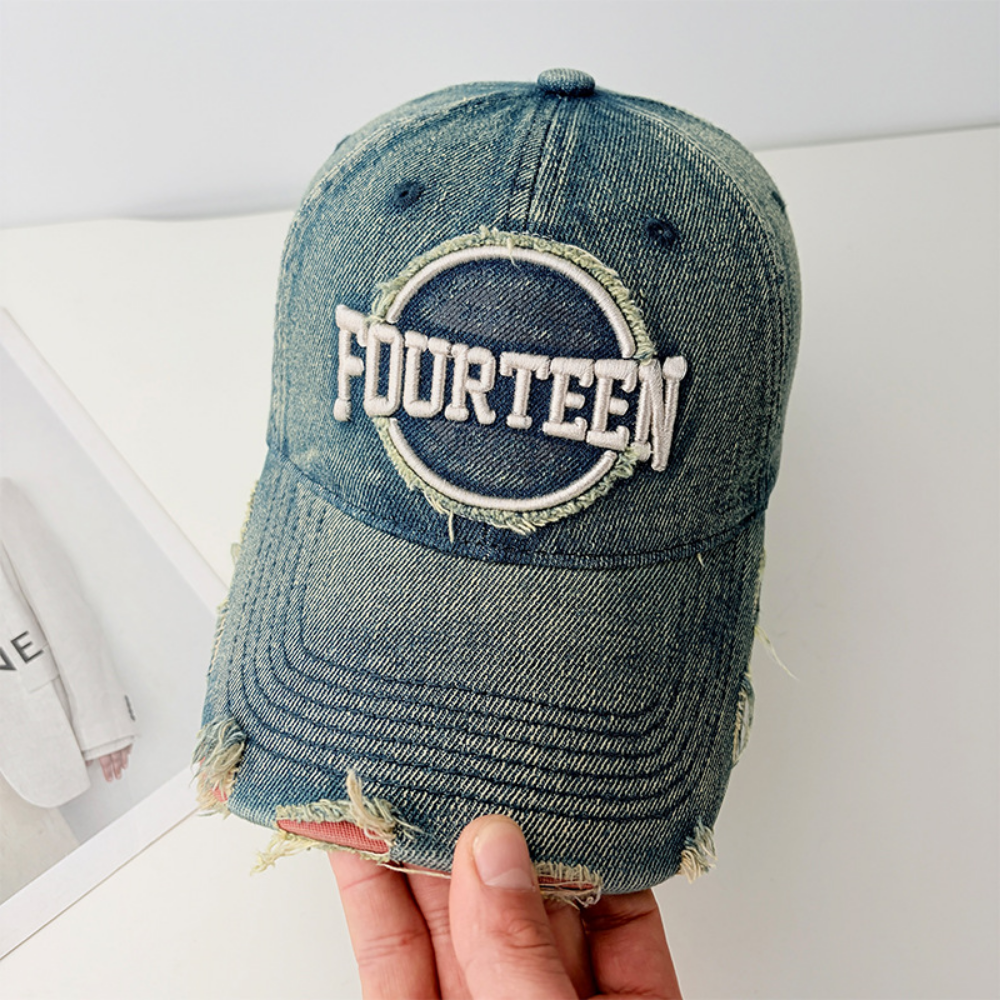 Monochromatic Individuality Frayed Letter Embroidery Washed-out Vintage Trend Fashion Holey Brim Baseball Cap Street Travel