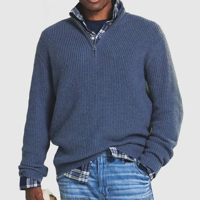 Foreign Trade Men's Business Casual Loose Zip Stand Collar Sweater