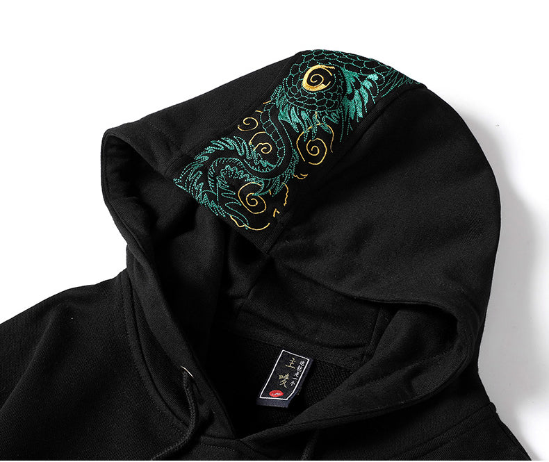 WSY340 Sweat à capuche brodé Dragon émeraude