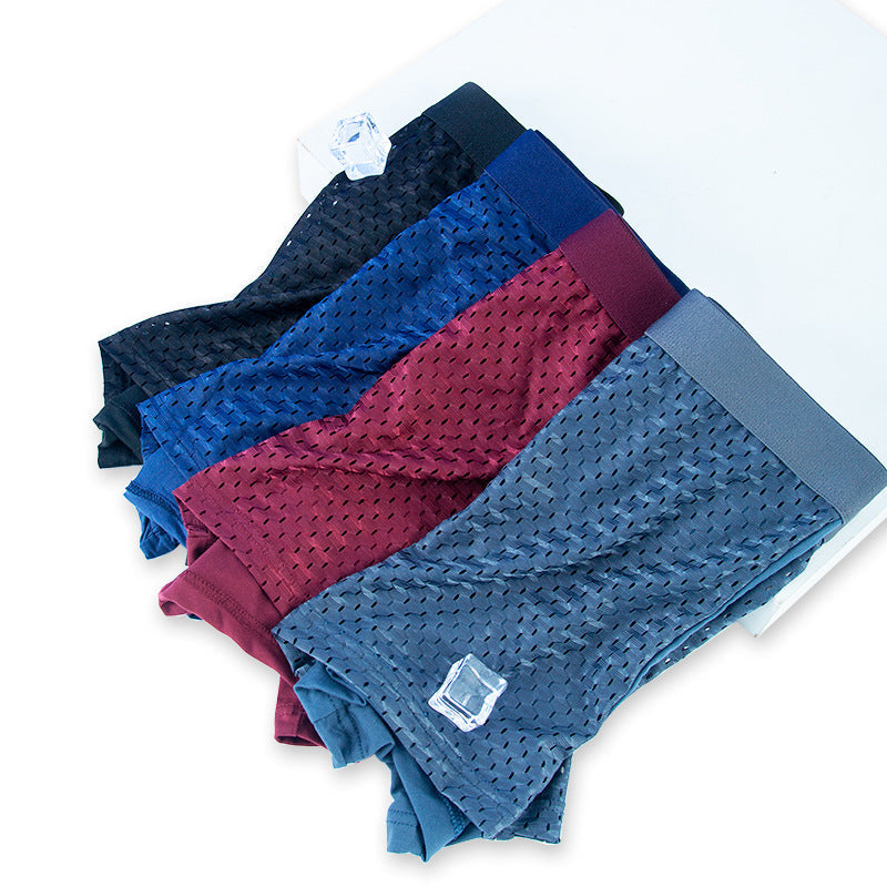 Men S Ice Silk Mesh Boxer Briefs  Breathable Ventilated Micro Mesh Underwear Lightweight Cooling Summer Trunks For Men