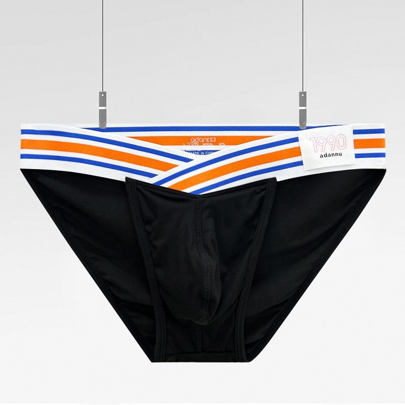 Solid Color High Fork Low Waist Briefs Full Package Hip Bulge