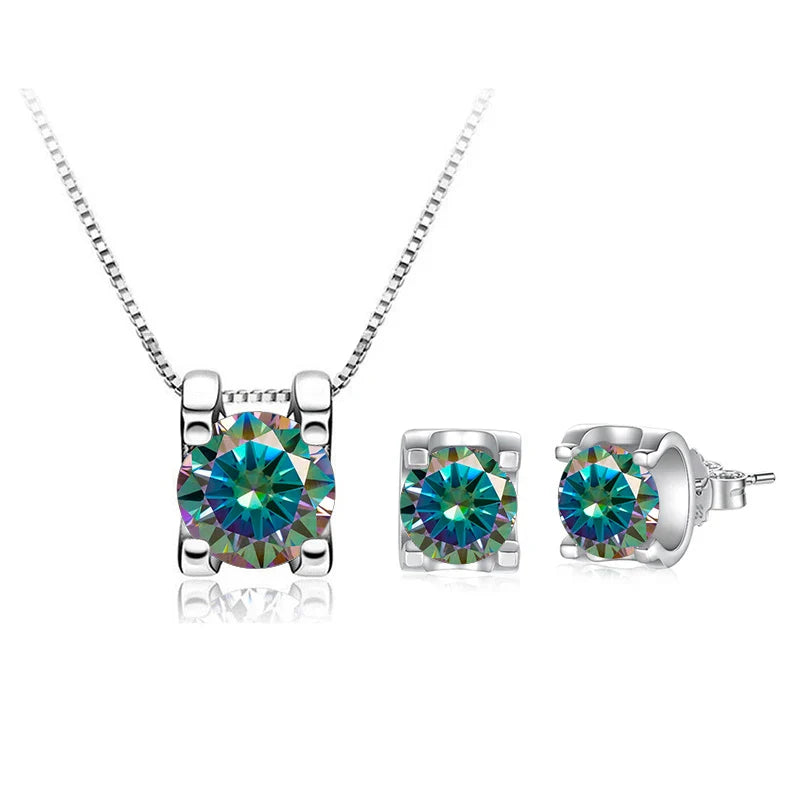 3 Karat D-Farbe Moissanit Halskette & Ohrringe Set Sterlingsilber 925 Brautgeschenk