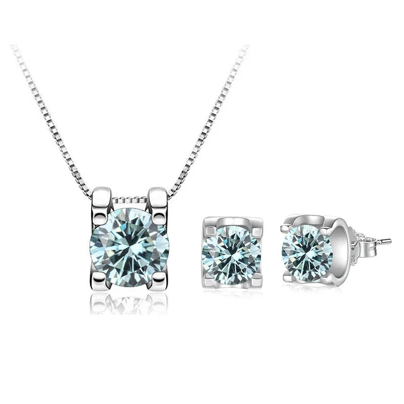 3 Karat D-Farbe Moissanit Halskette & Ohrringe Set Sterlingsilber 925 Brautgeschenk