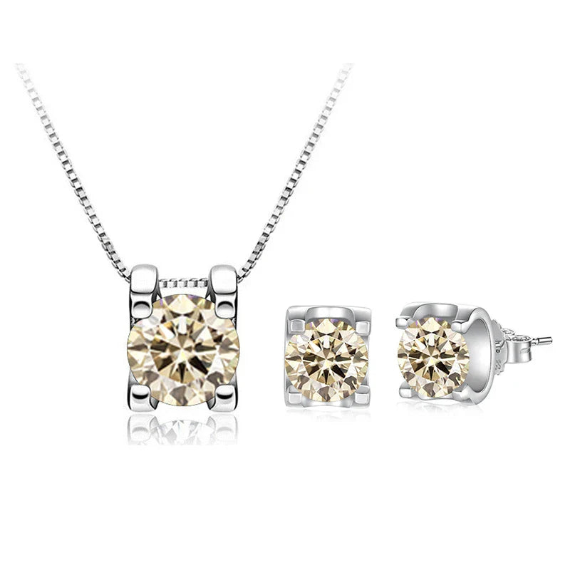 3 Karat D-Farbe Moissanit Halskette & Ohrringe Set Sterlingsilber 925 Brautgeschenk