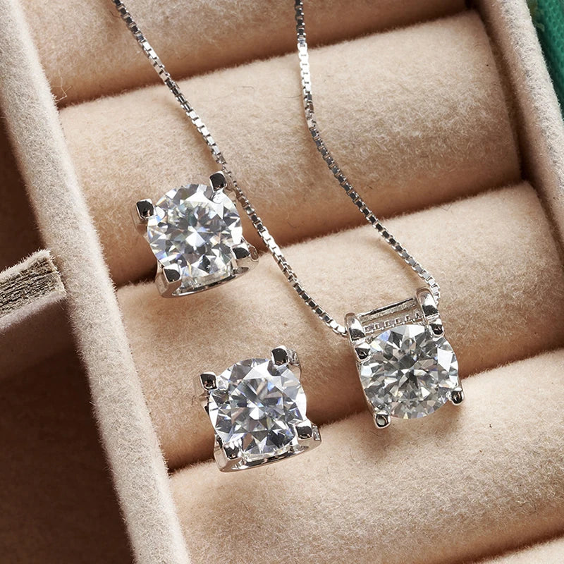 3 Karat D-Farbe Moissanit Halskette & Ohrringe Set Sterlingsilber 925 Brautgeschenk