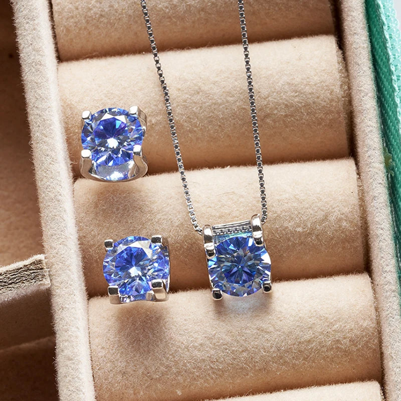 3 Karat D-Farbe Moissanit Halskette & Ohrringe Set Sterlingsilber 925 Brautgeschenk
