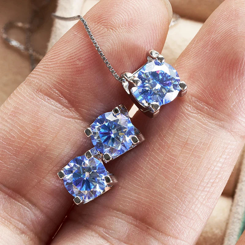 3 Karat D-Farbe Moissanit Halskette & Ohrringe Set Sterlingsilber 925 Brautgeschenk