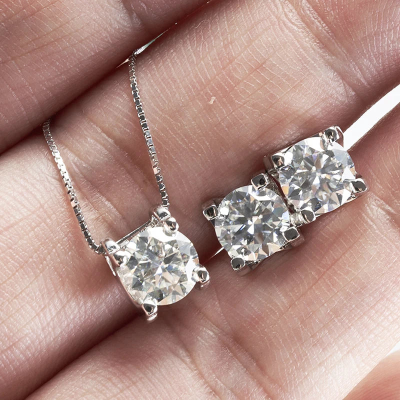 3 Karat D-Farbe Moissanit Halskette & Ohrringe Set Sterlingsilber 925 Brautgeschenk