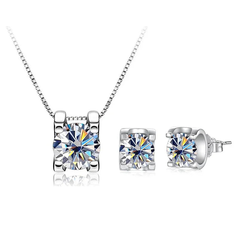 3 Karat D-Farbe Moissanit Halskette & Ohrringe Set Sterlingsilber 925 Brautgeschenk