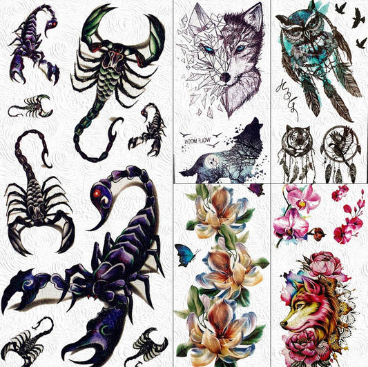 3D Scorpion Temporary Tattoos Sticker Body Arm Waterproof Wolf Tattoo Realistic Style For Women Men