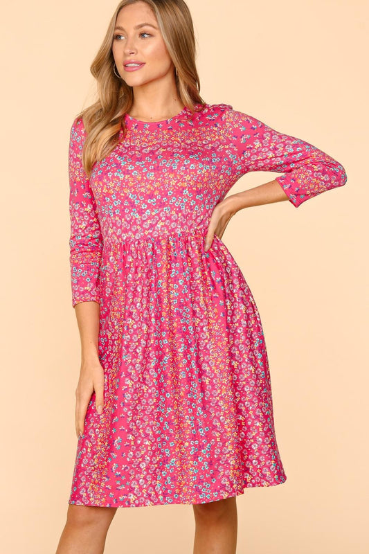 Round Neck Floral Dress with Pockets – Floral Dress with Pockets, Round Neck Floral Dress, Comfortable Floral Dress, Casual Floral Dress, Everyday Floral Dress, Pockets Floral Dress, Versatile Floral Dress