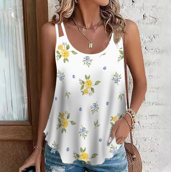 Womens Printed Loose-fit Sexy Stylish Spaghetti-strap Top