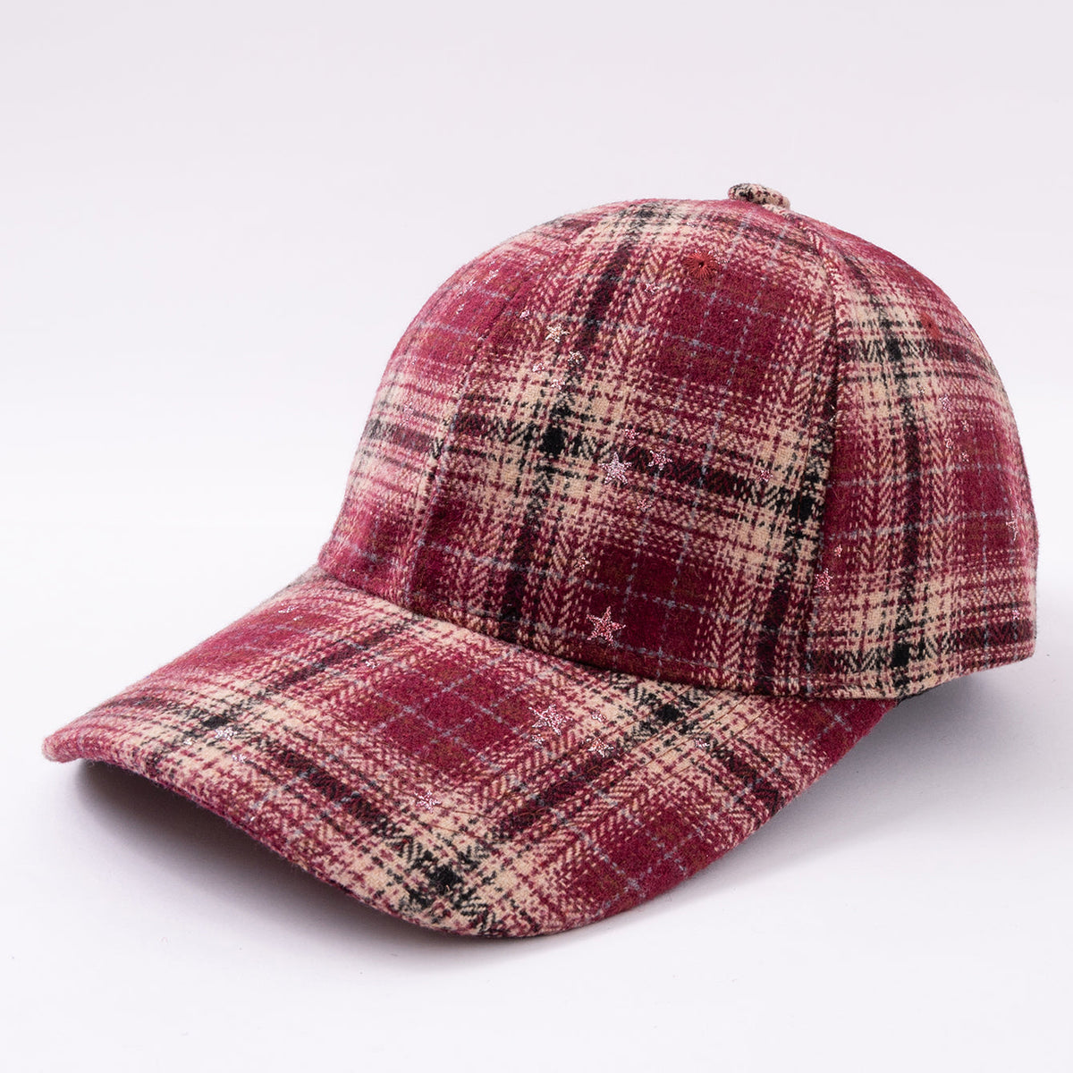 Wool Check Pattern Silver Glitter Star Embossed Baseball Cap, Retro And Fashionable, Soft Beanie Hat, Suitable For Outdoor Outings And Casual Wear