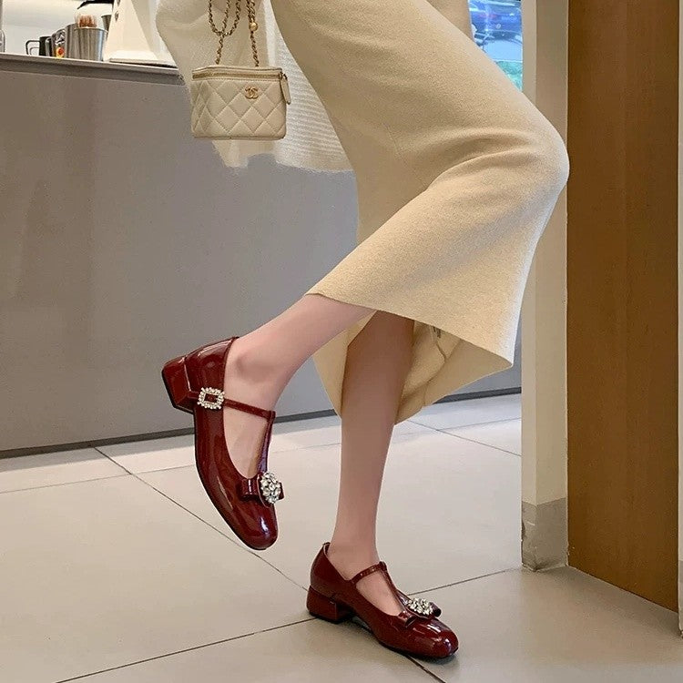 Niche Design SenseT-shaped Single Shoe With Rhinestones For Women 2026 Spring And Autumn New French Style Single Shoe With Mary Zhen Shallow Mouth