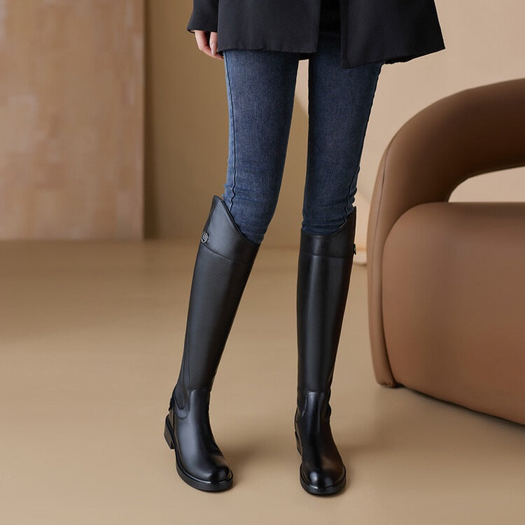 Womens Black High-heeled Flat Boots