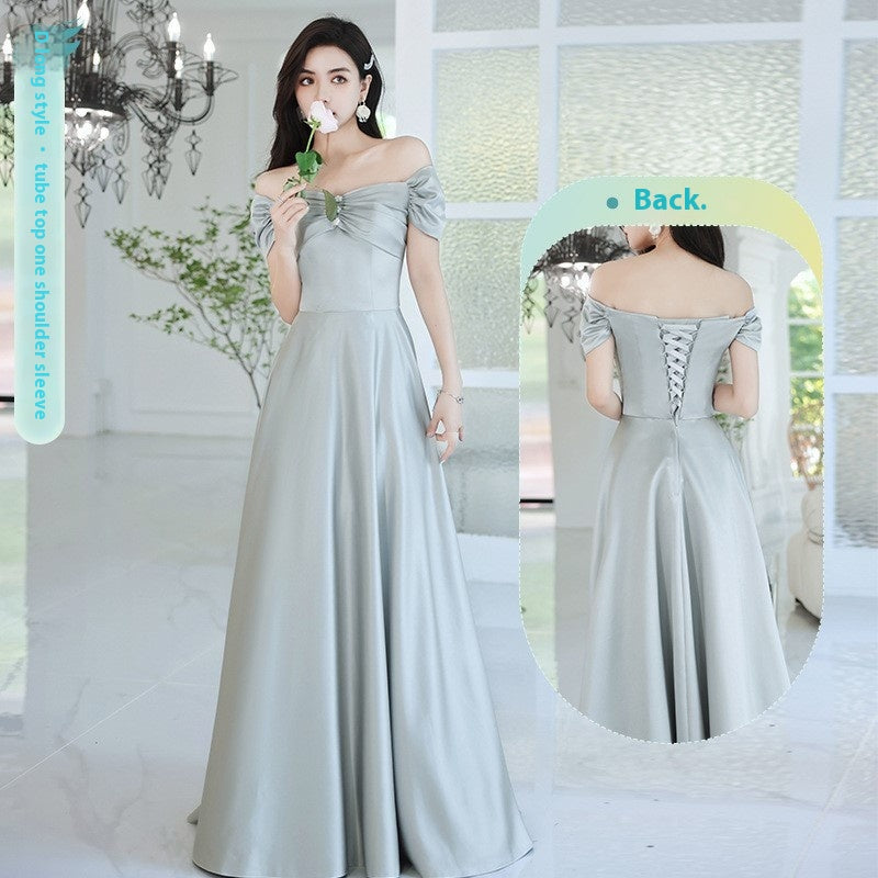 Avocado Green Sisters Group Dress Skirt Women Satin Spring