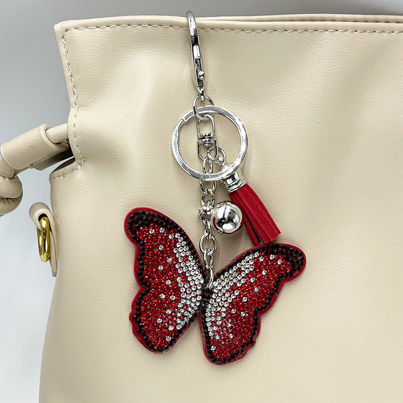 Diamond-Encrusted Butterfly Keychain Fashionable Tassel Bag Charm