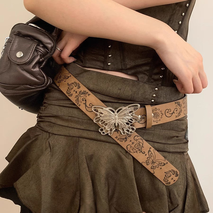 Women's Metal Butterfly Decorative Belt With Skirt And Jeans