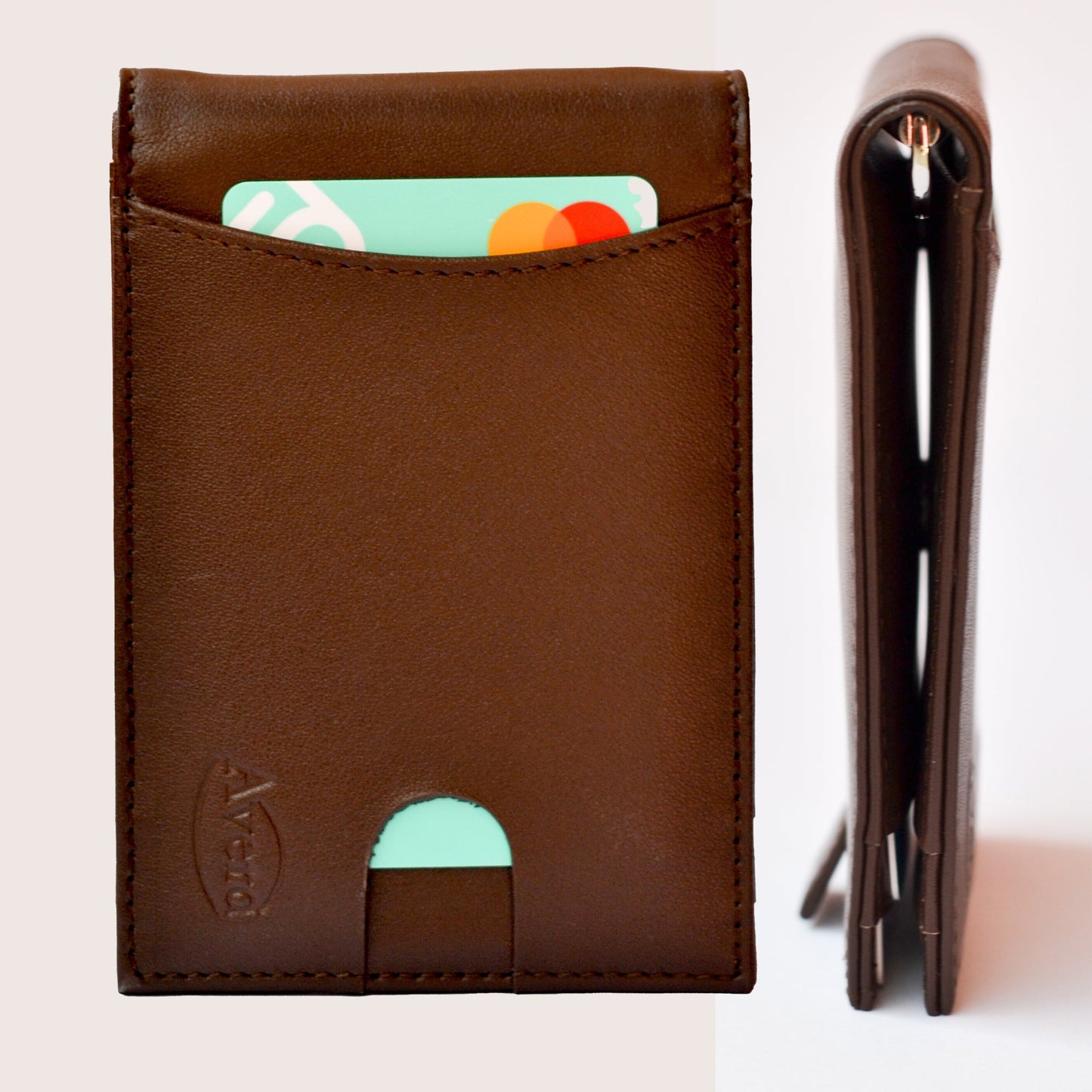 Avera Men's Wallet Genuine Leather Slim RFID Blocking Bifold Wallet With Money Clip