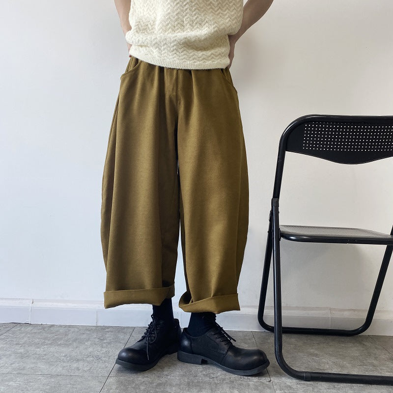 Extra-loose Mens Cropped Wide-leg Pants