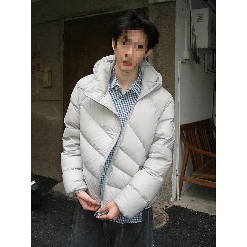 Mens Winter Thickened Warm Loose-Fit Coat With Diagonal Zipper