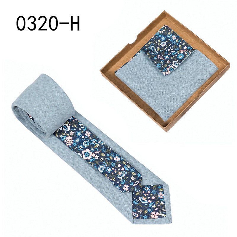 Men's Tie Floral Print Pocket Square Cotton Tie