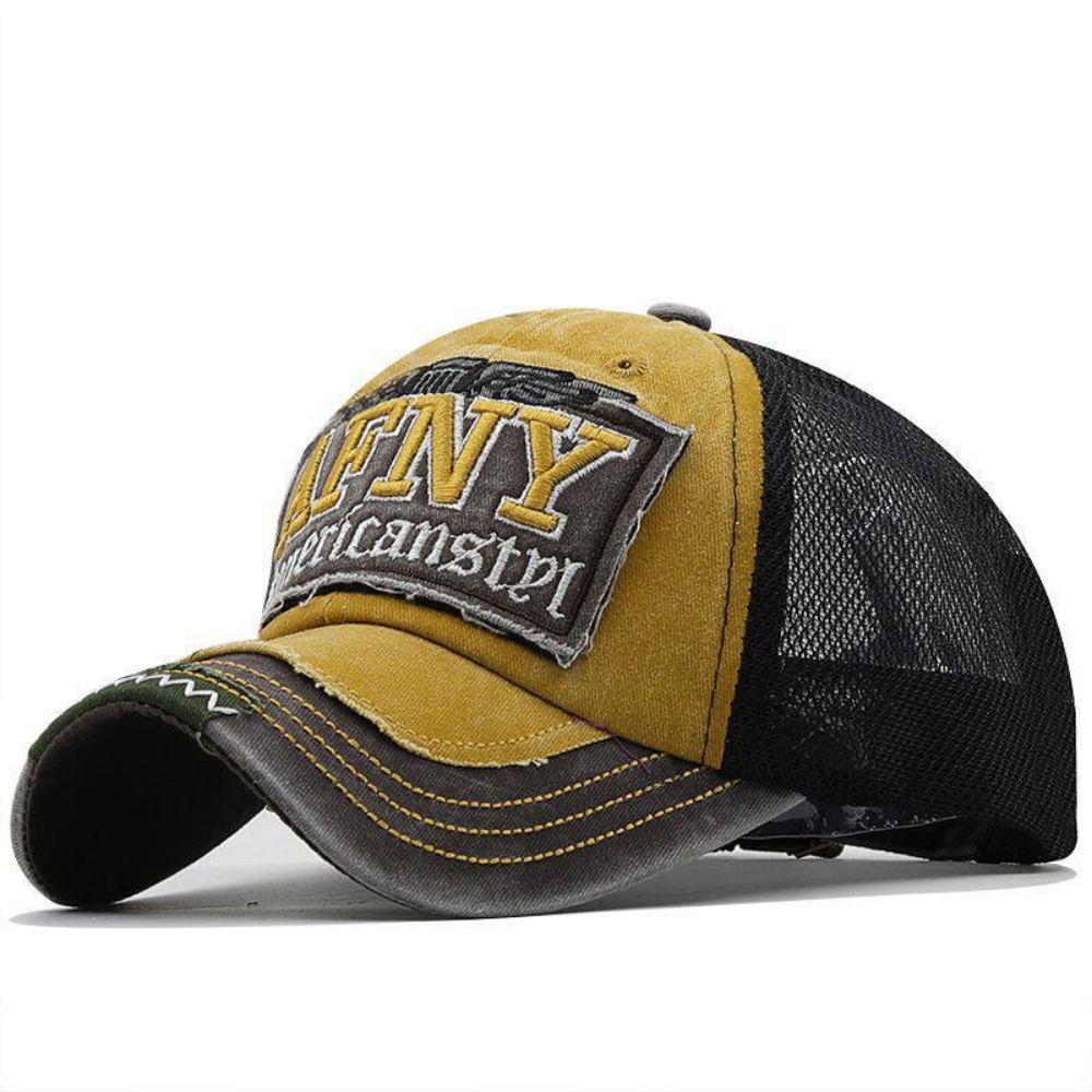 American Retro Distressed Washed Patchwork Lettered Frayed Baseball Cap For Summer, Breathable Outdoor Curved Brim Netted Visor, Trendy And Versatile Casual Hat