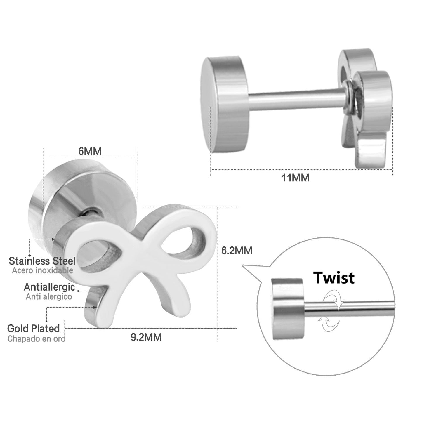 European And American Bow-knot Screw-back Stud Earrings