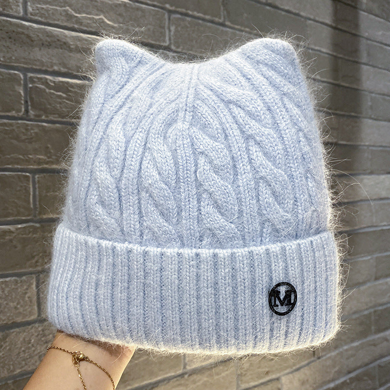 Cute Cat-ear Knitted Wool Warm Hat Versatile Face-slimming