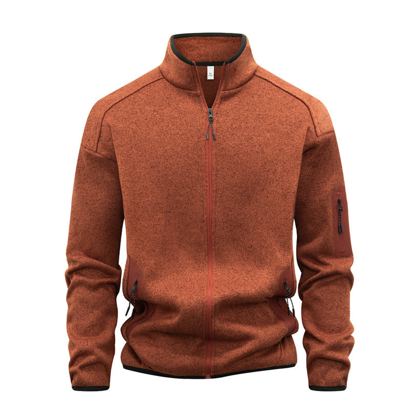 Zippered Pocket Long-sleeve Stand-collar Cardigan Sweatshirt
