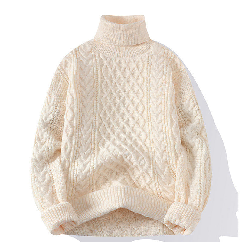 Round-neck High-neck Fleece-lined Solid-color Sweater