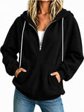 2026 Autumn New European And American Women's Half Zipper Hoodie Loose Long Sleeve Drawstring Casual Top