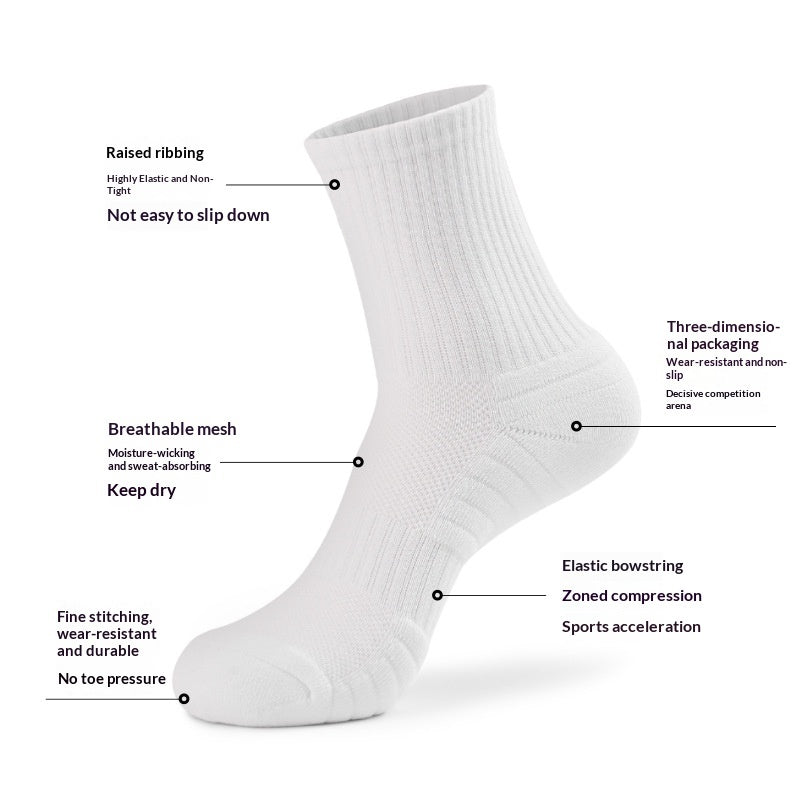 Pure Cotton Sports Socks With A Thickened Towelbacked SoleMens Basketball Style