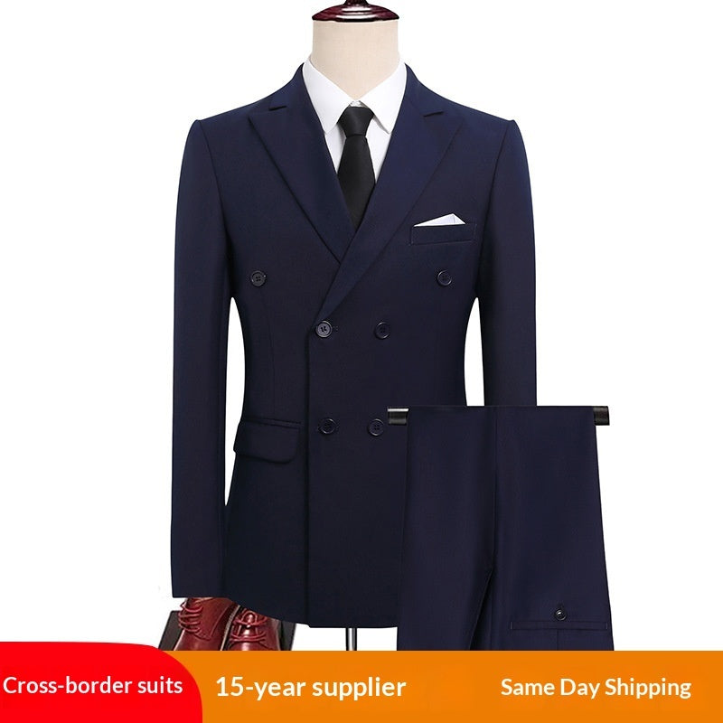 Mens Versatile Double-breasted Business-casual Suit