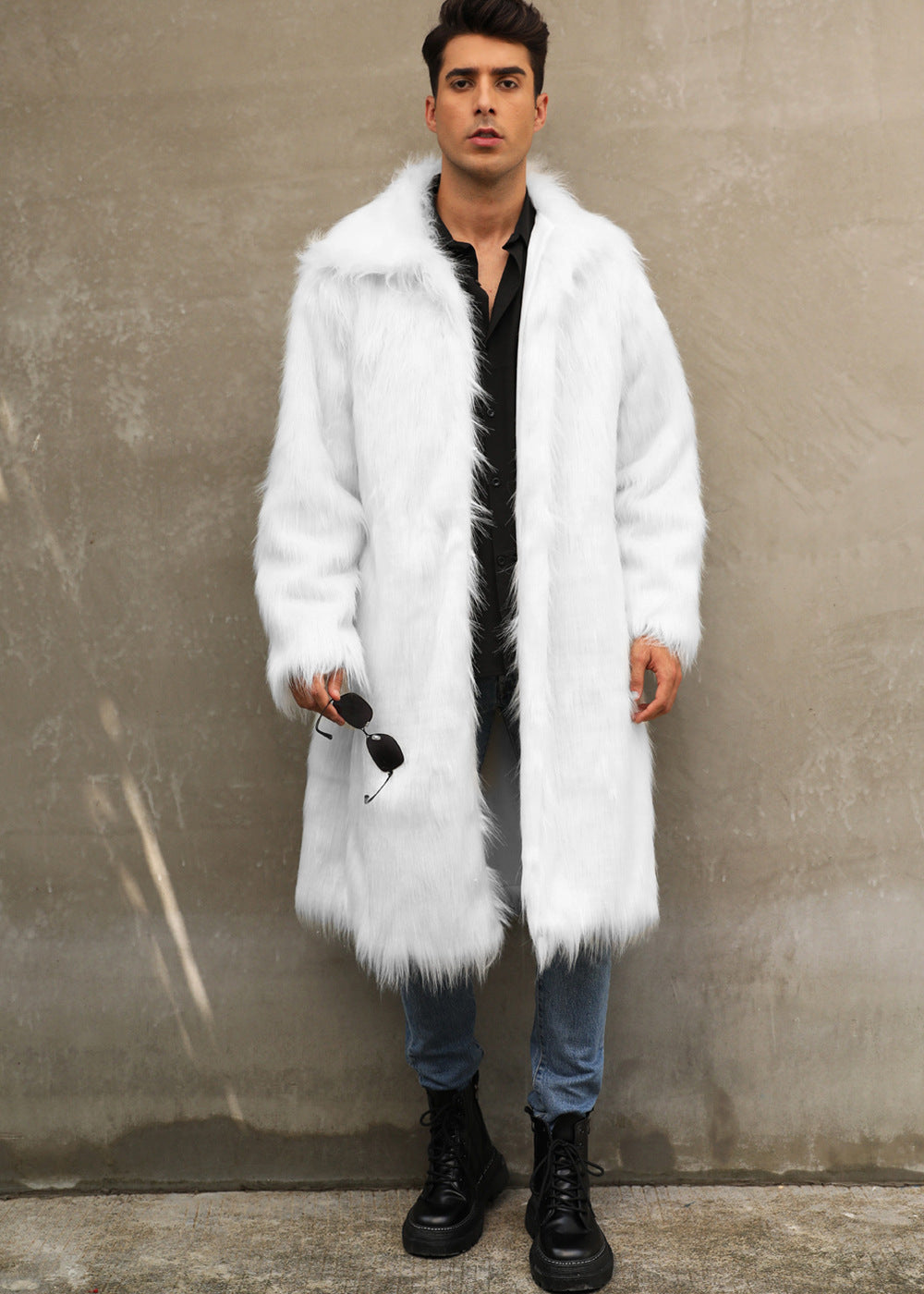 Mens Long Faux Fur Coat Mens Outerwear Warm And Cozy