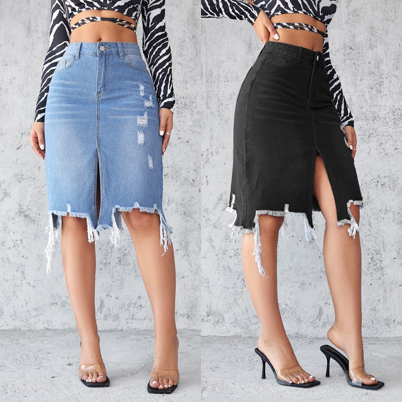 Womens High-Waisted Midi Wrap Skirt With A Slit