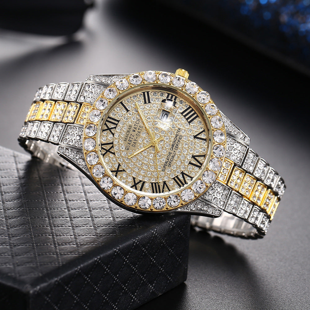 Roman Numeral Dial Steel Band Quartz Watch