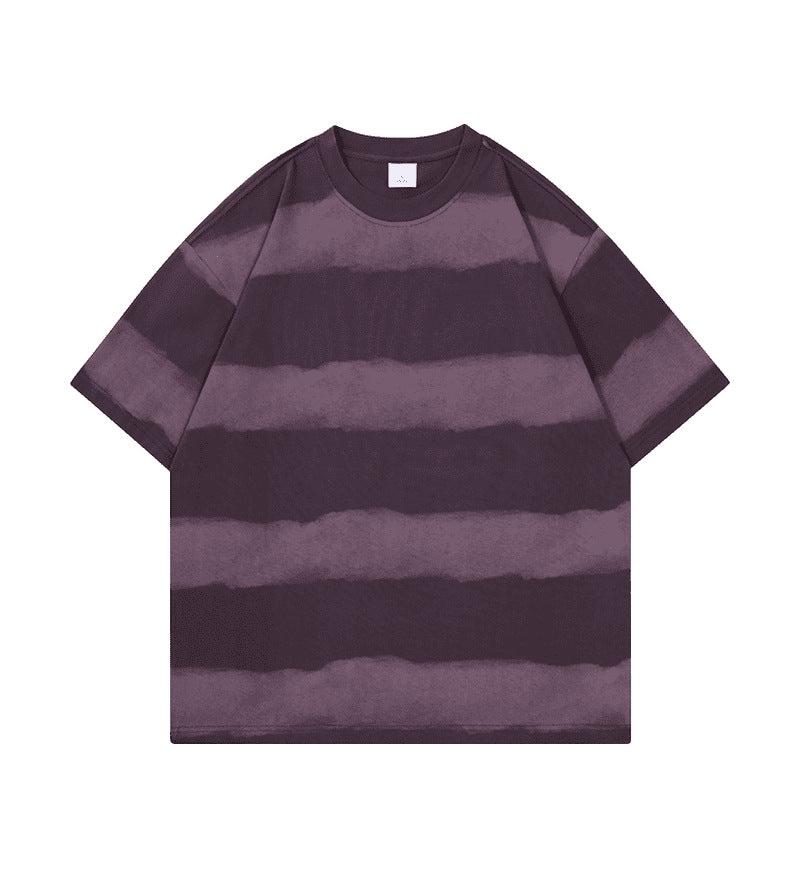 Tie-dye Washed Striped Short-Sleeve Mens Cotton T-Shirt