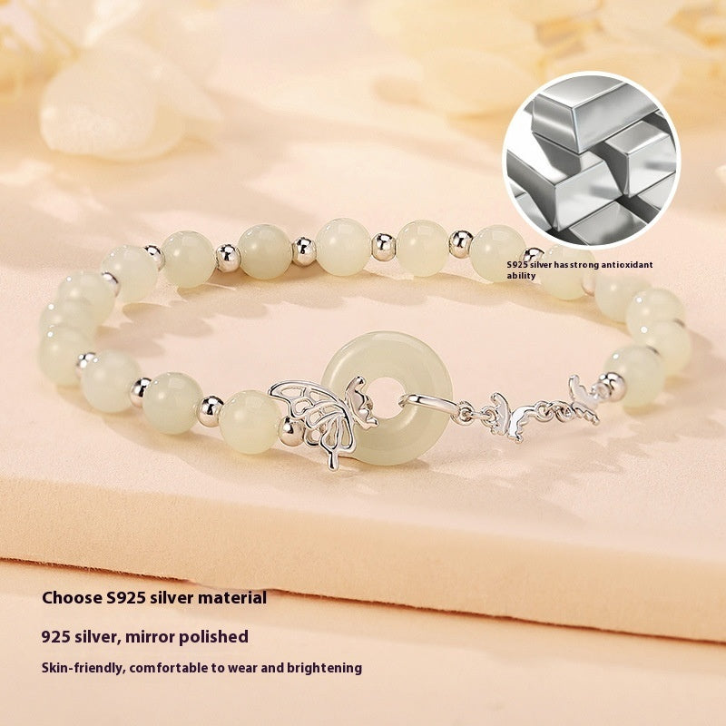 Sterling Silver Butterfly Jade Bracelet