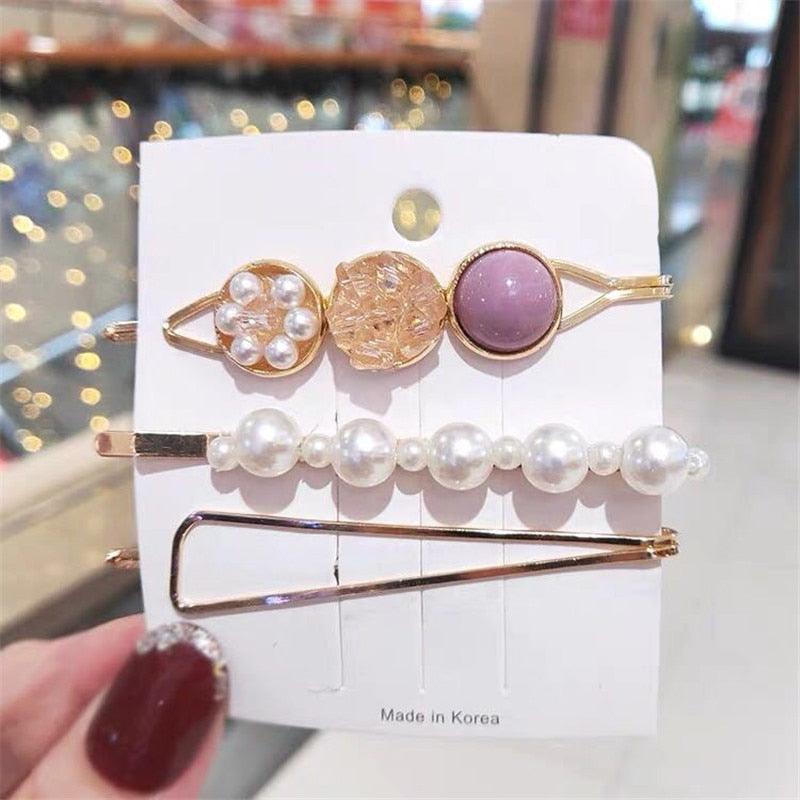 3pcs/Set Fashion Hair Clips Women Girls Elegant Pearls Geometric Hairpin Sweet Hair Ornament Barrette Headband Hair Accessories For Women