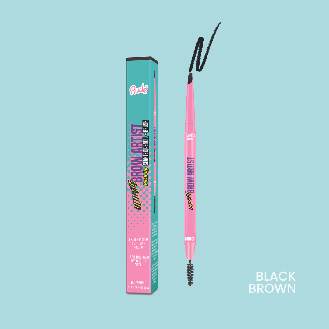 RUDE Ultimate Brow Artist Push-Up Slanted Pencil & Brush – Schwarzbraun