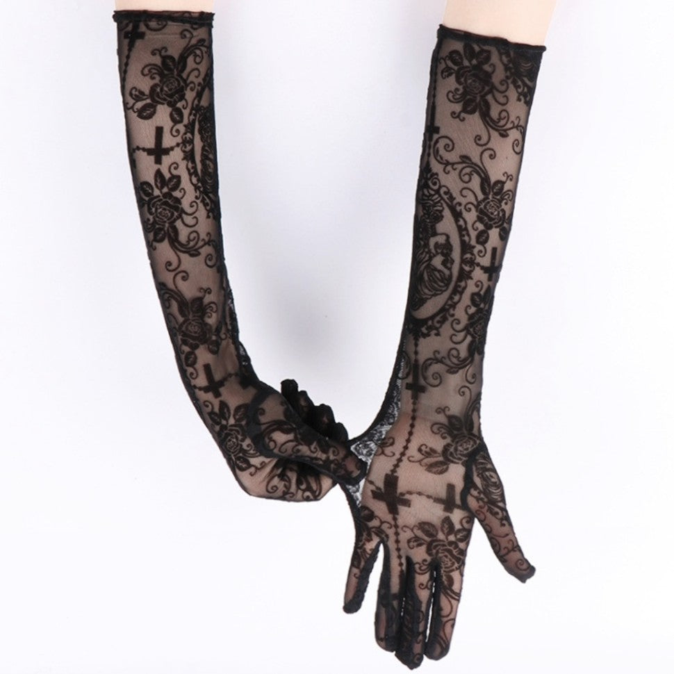 Sexy Lace Long Gloves Dark Skull Halloween Costume Accessories