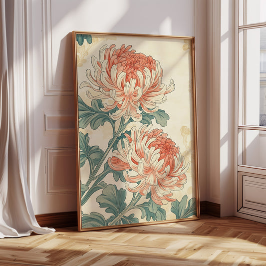 Impression d'art Chrysanthème japonais – Décoration murale florale botanique vintage